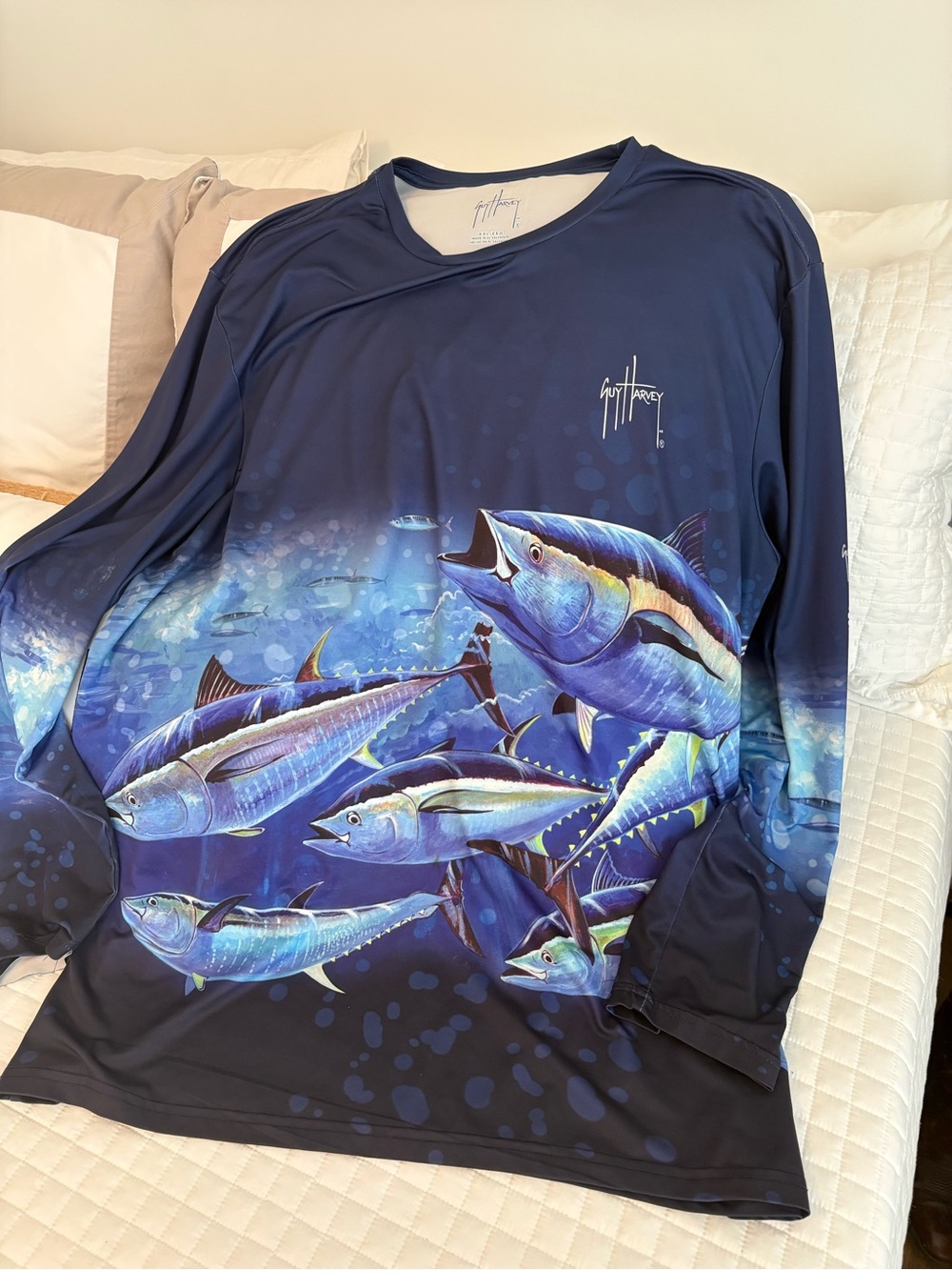 Guy Harvey Navy Blue Tuna School Long-Sleeve Swim Rash Guard